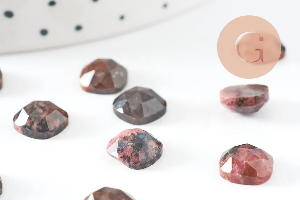 Gingerlily Perles cabochon carré rhodonite 8mm pierre