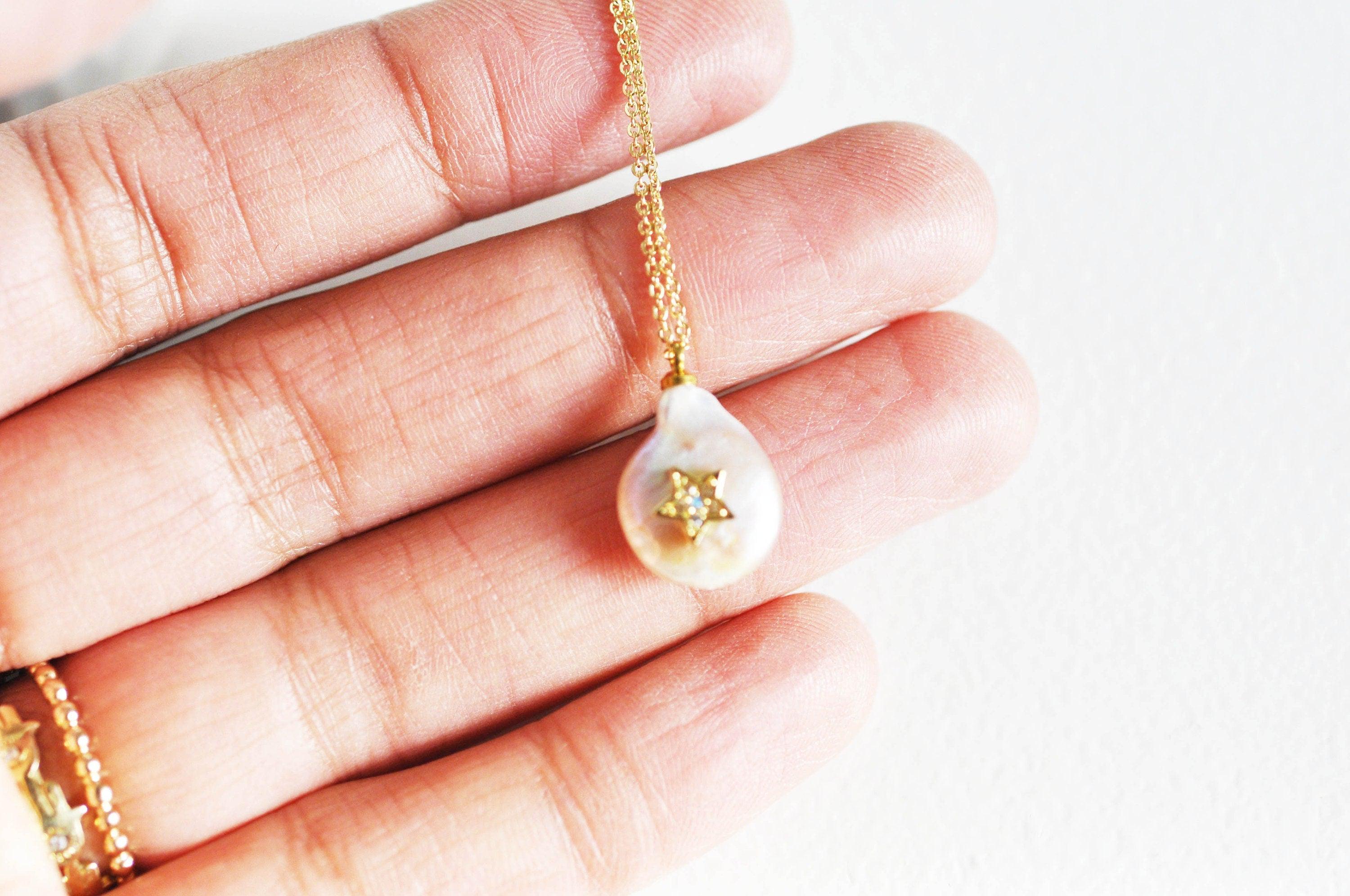 Gingerlily G3421 collier chaîne acier doré perle étoile 42cm