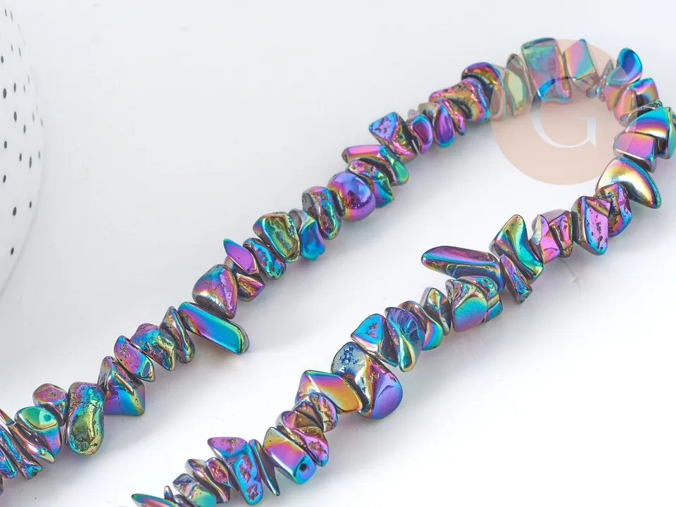 Gingerlily Perles pépites hématite multicolore 5-15mm fil 39cm