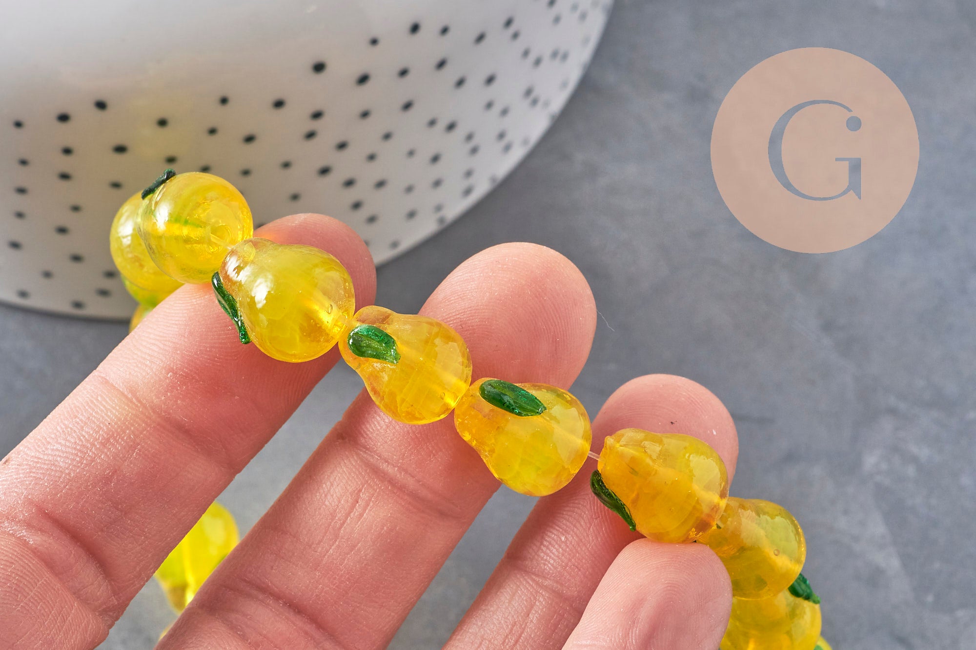 Gingerlily Perles G11021 perle poire verre tchèque jaune fil 28cm