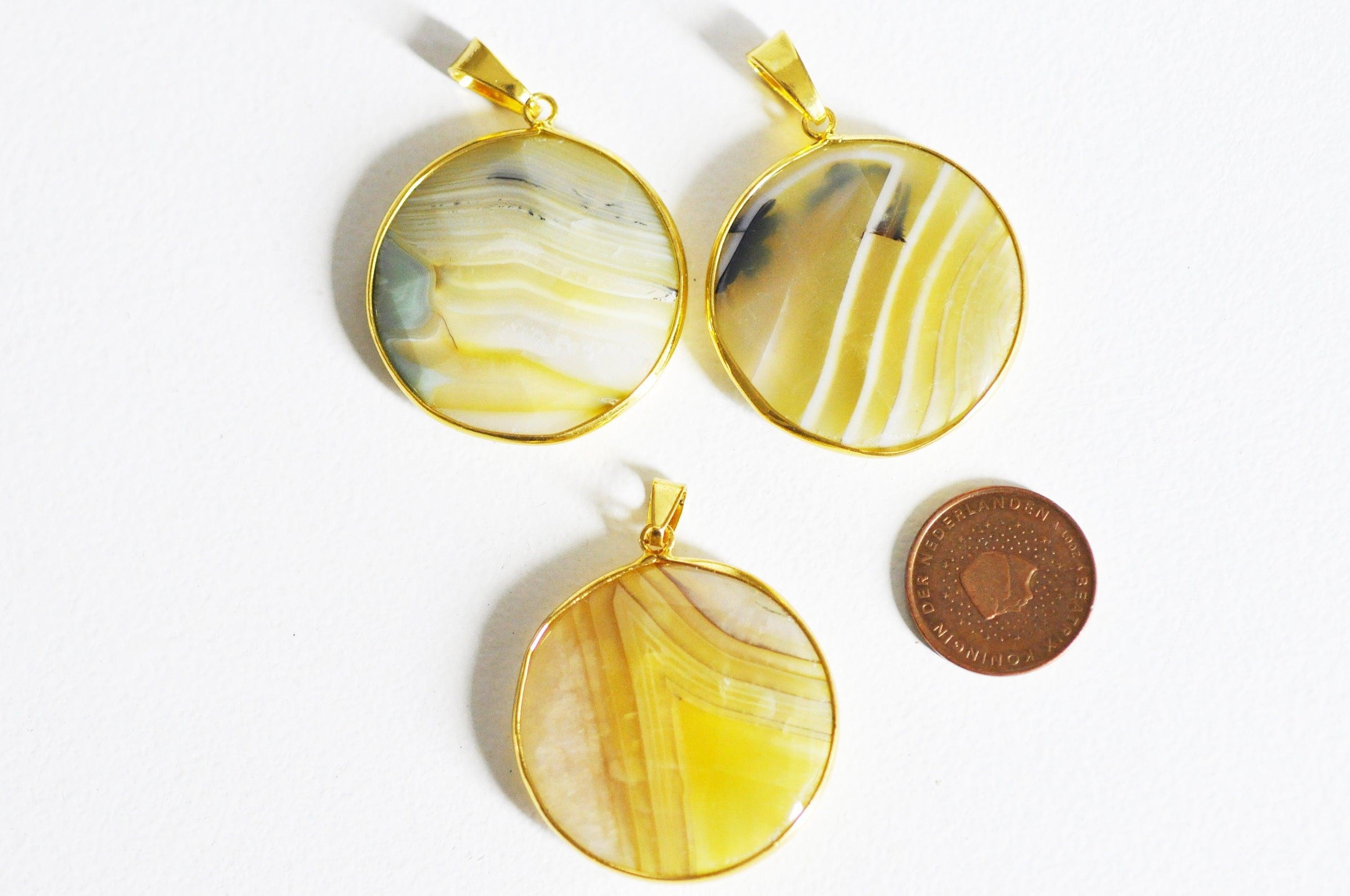 Gingerlily Pendentifs agate pendentif pierre doré goutte jaune 56mm