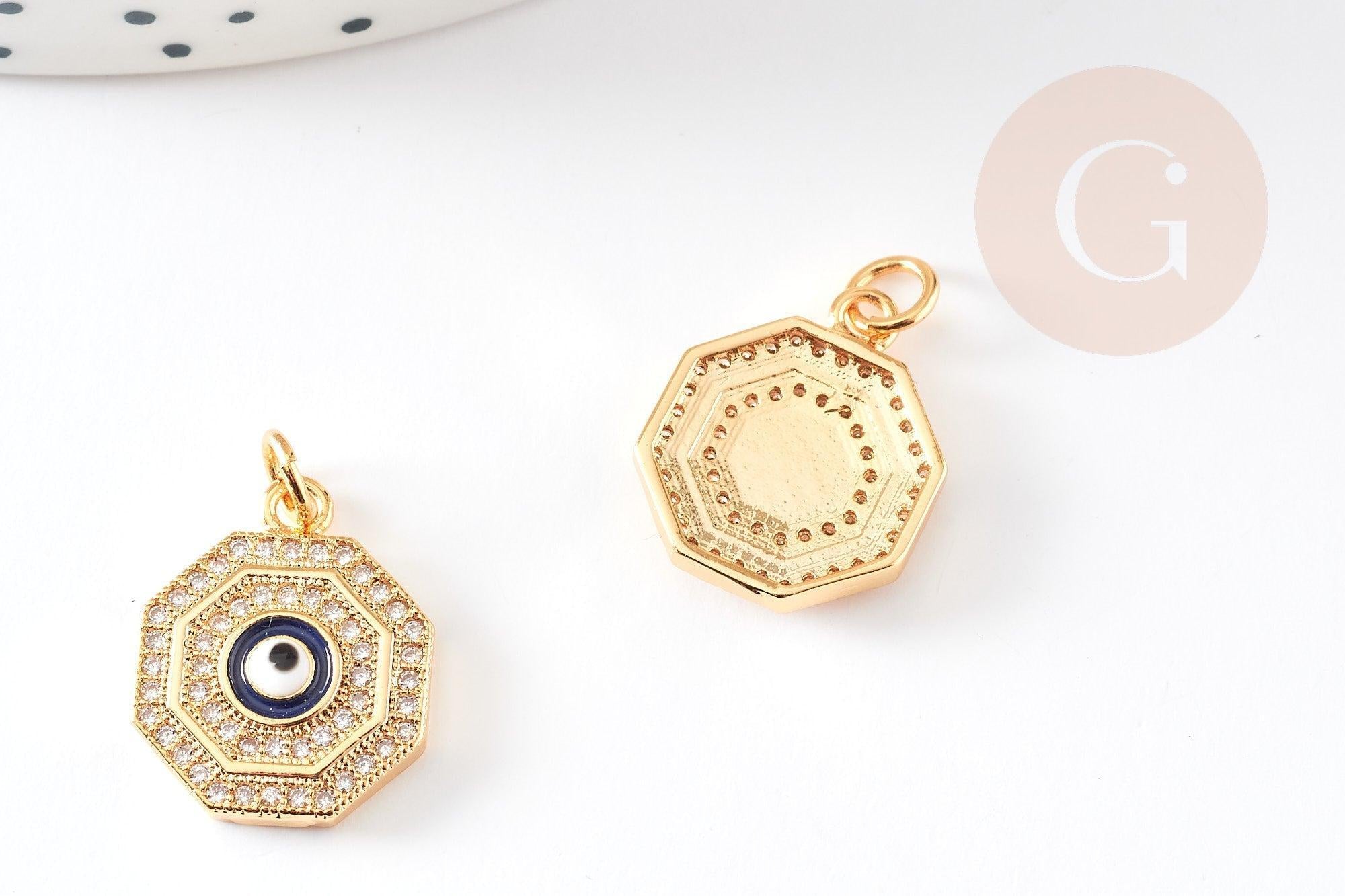 Gingerlily Oeil G3162 pendentif laiton doré 17 mm zircon x1