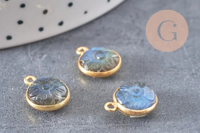 Gingerlily Pendentif labradorite G10842 rond argent 925 doré 13mm