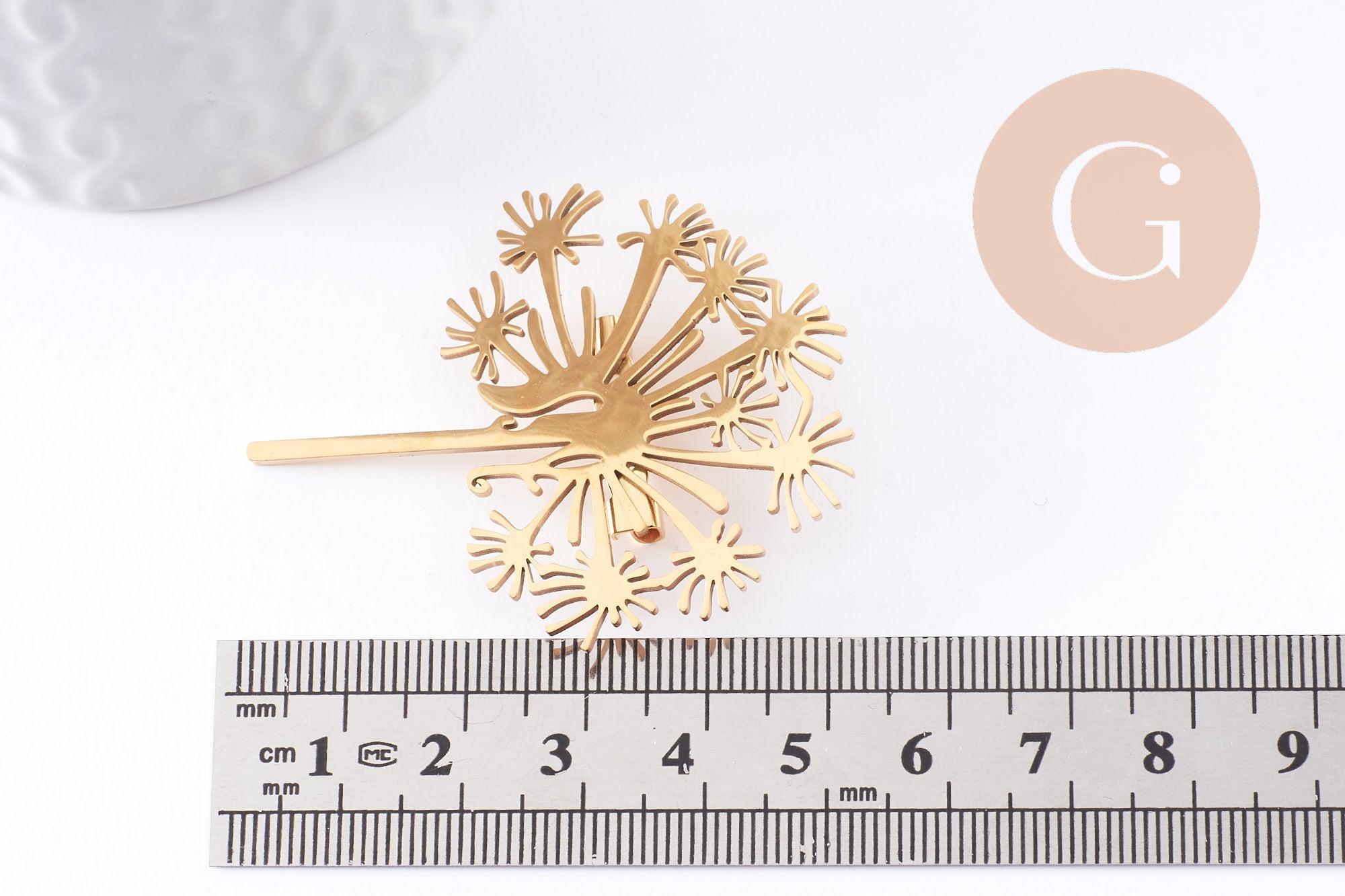 Gingerlily Broche pissenlit acier doré 52,5 mm x1