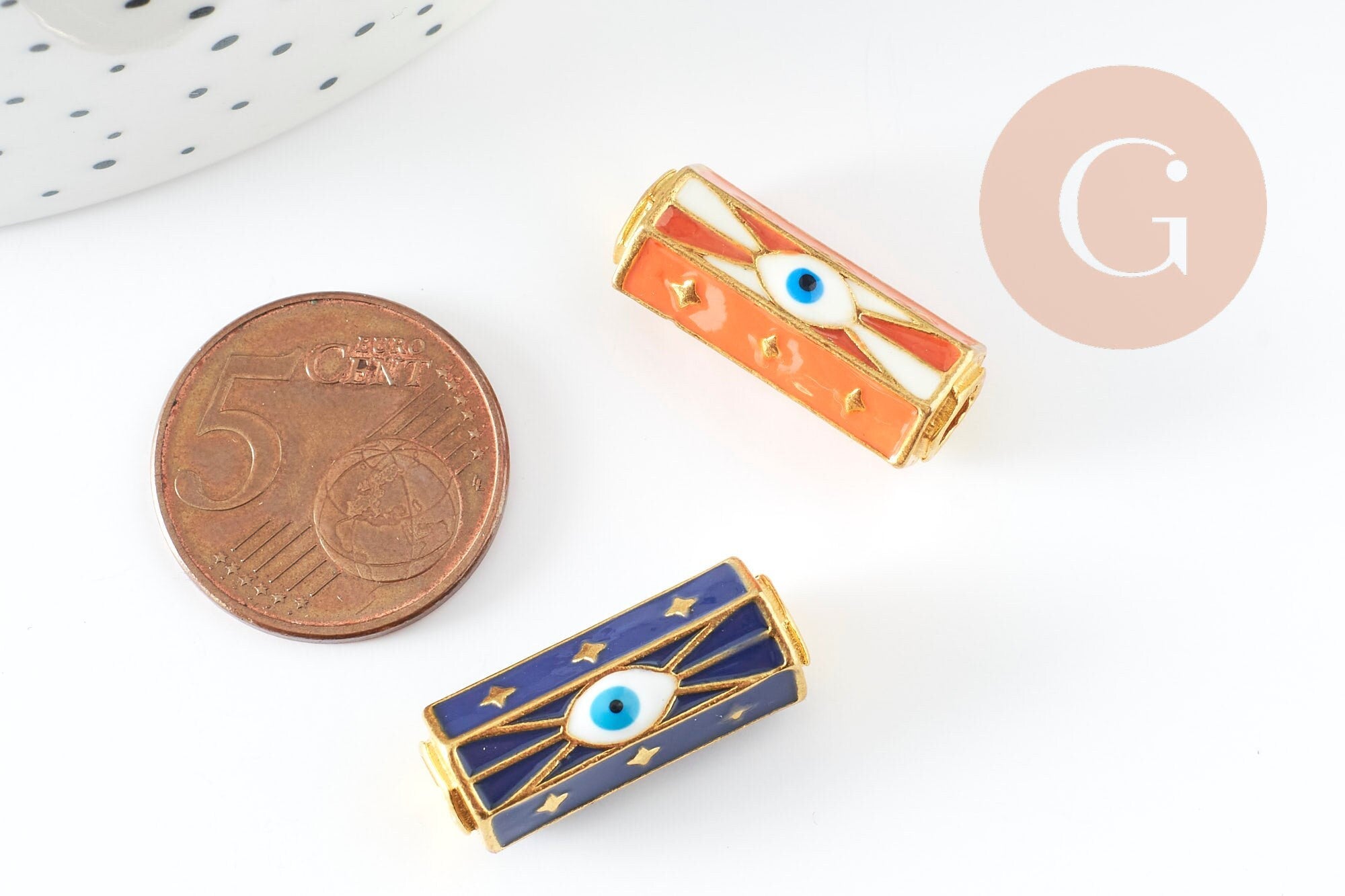 Gingerlily Perle tube talisman G9413 œil bleu laiton doré 22mm