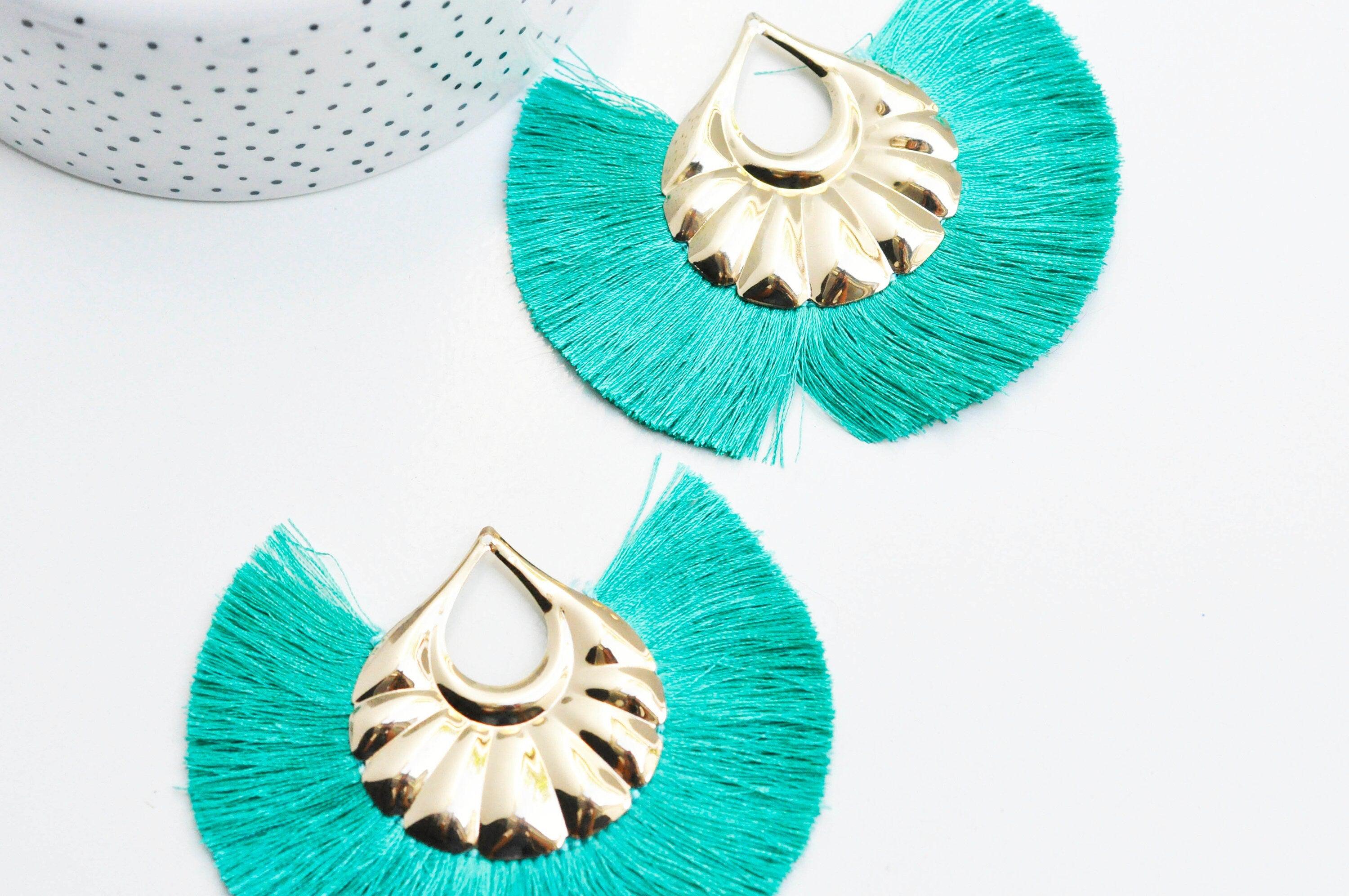 Gingerlily Pendentif pompon fil vert doré 85mm lot 2