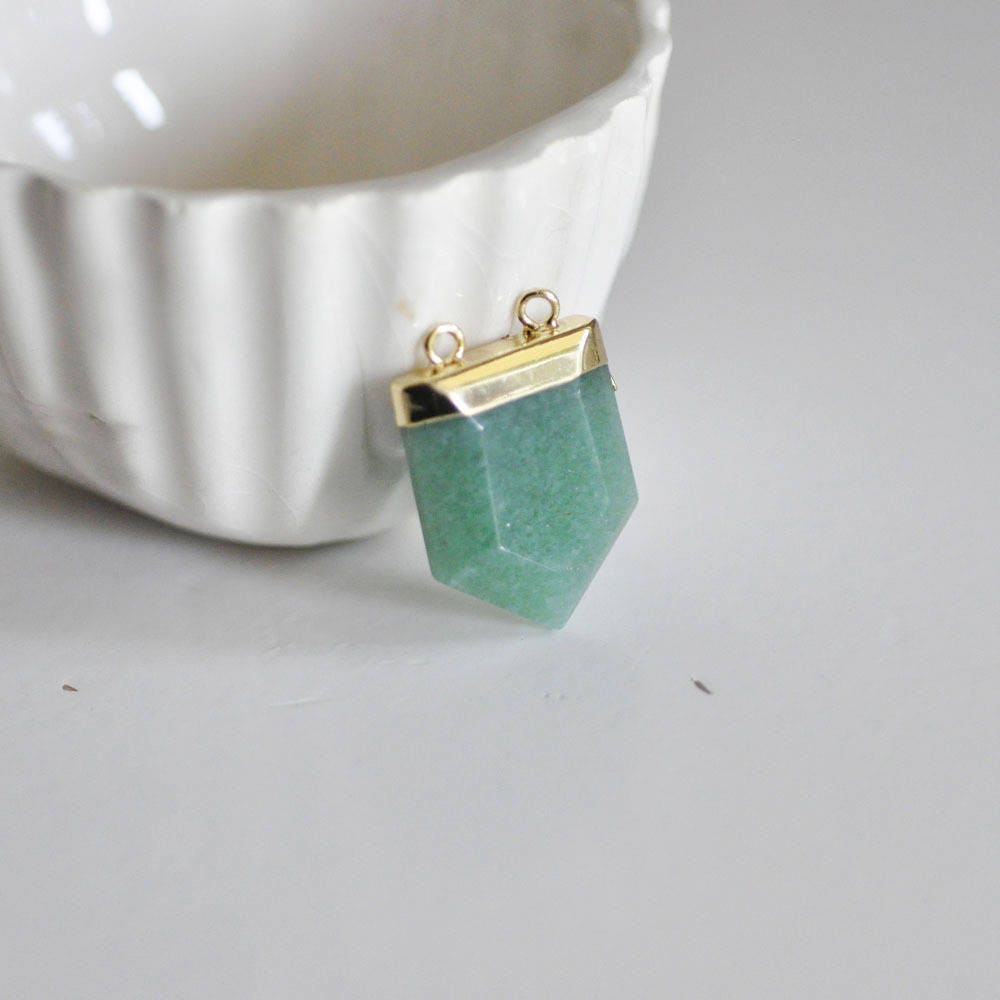 Gingerlily pendentif hexagonal aventurine verte 33mm support doré