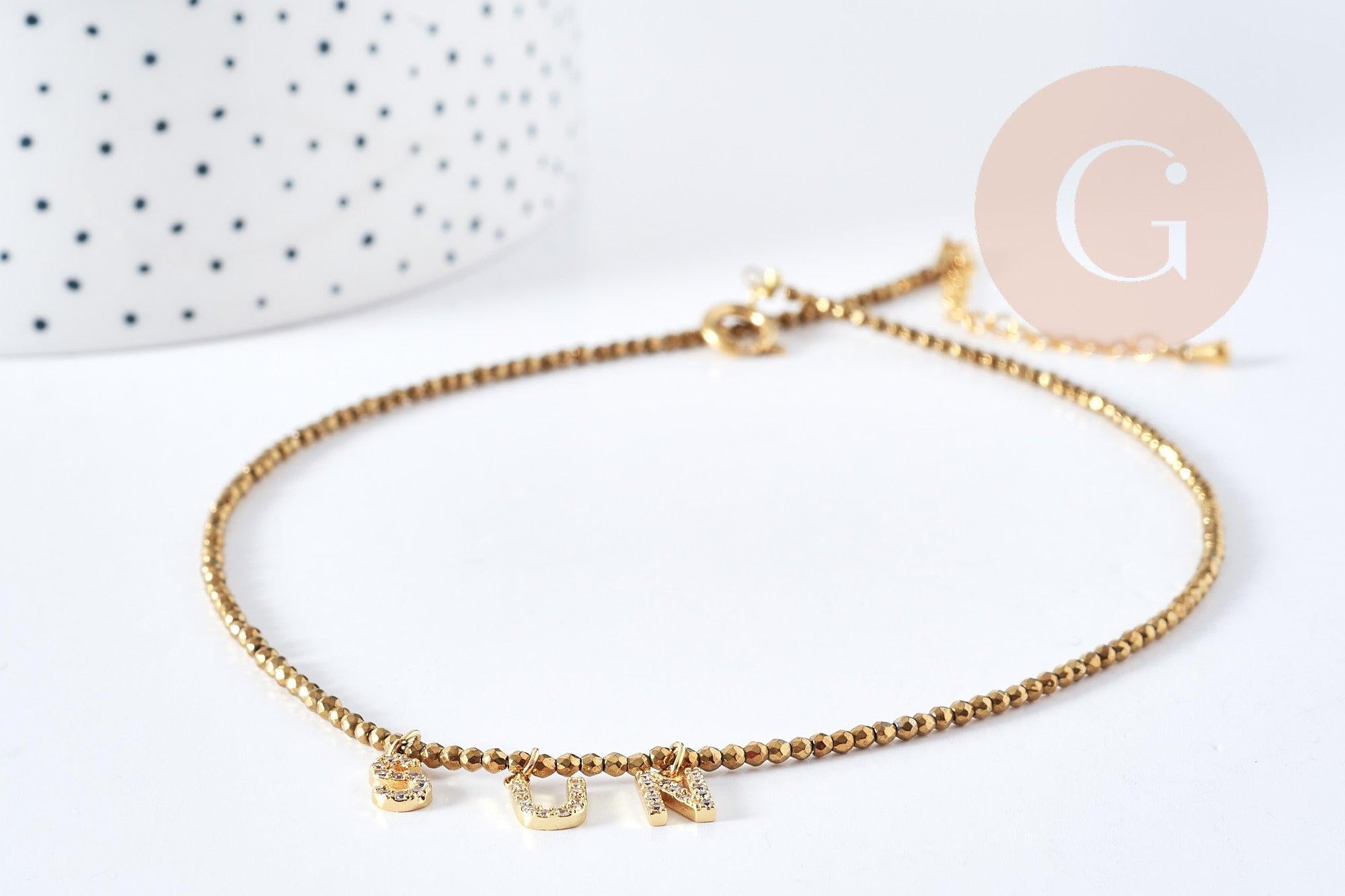 Gingerlily Vecchio doré kit collier lettres zircon 40cm hématite