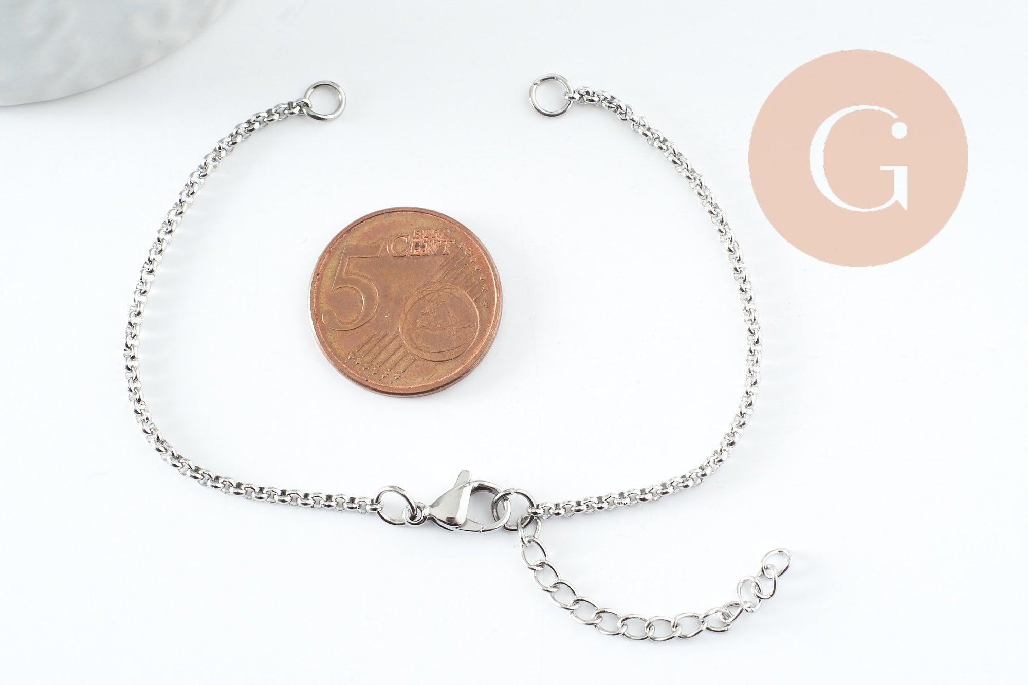 Gingerlily Apprêts Base bracelet rolo acier platine 16,5cm
