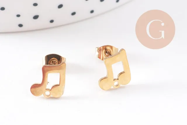 Gingerlily Perles G10253 boucles d'oreilles puce note musique doré 9mm