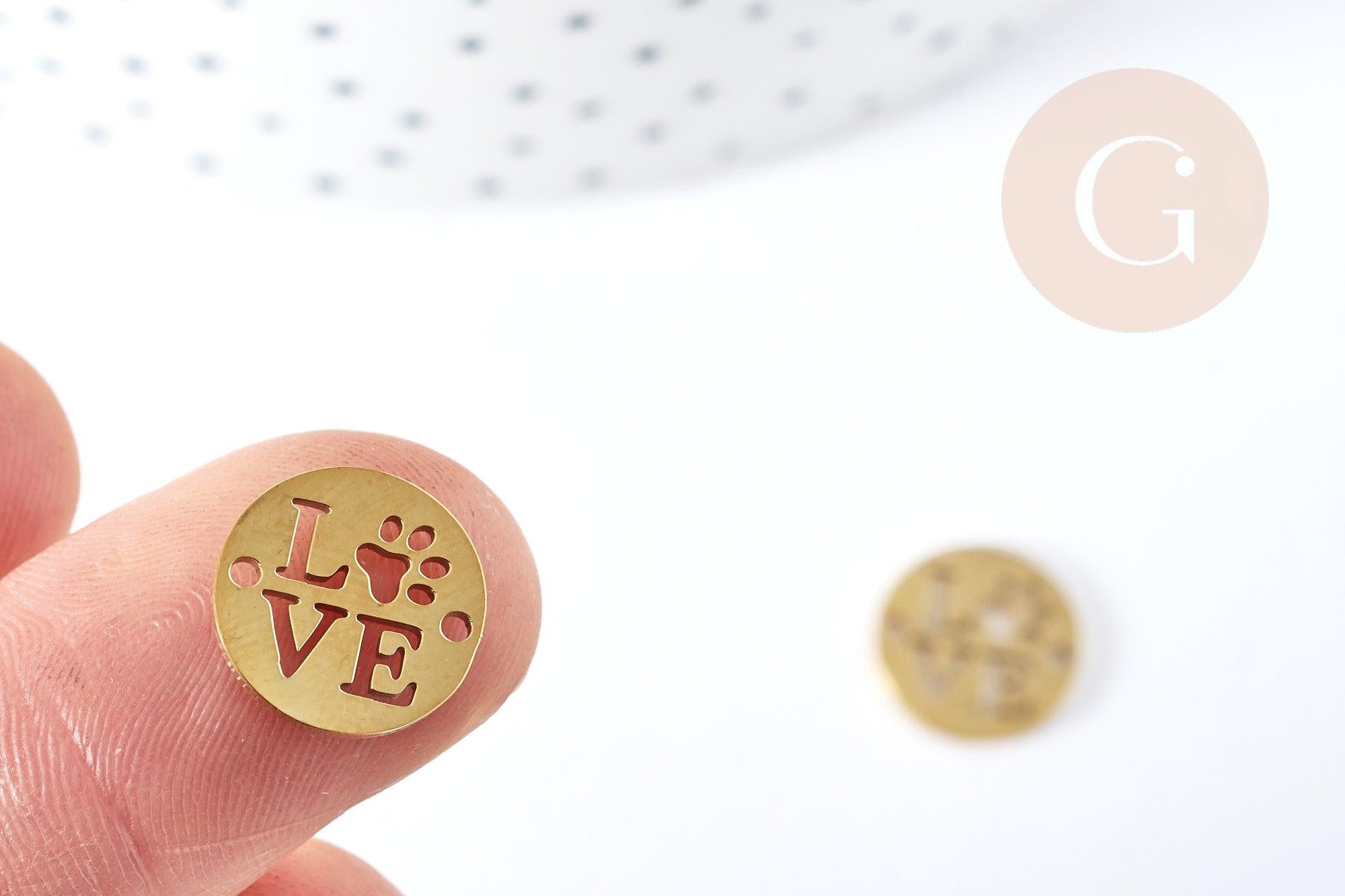 Gingerlily Apprêts DIY connecteur love patte chien doré 12mm x1