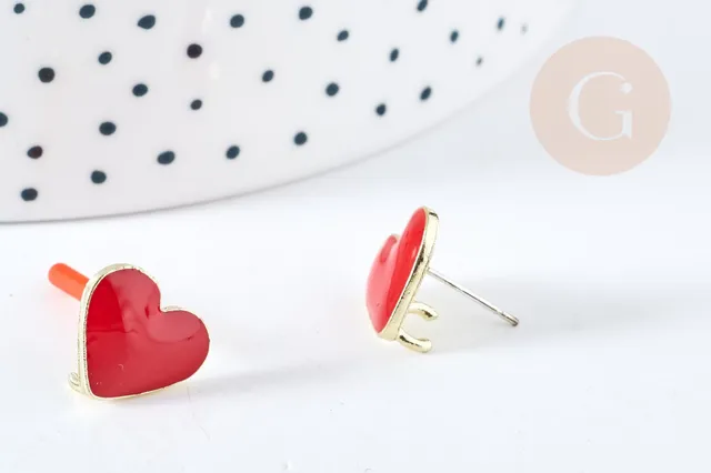 Gingerlily Support puces coeur émail rouge 11,5mm paire