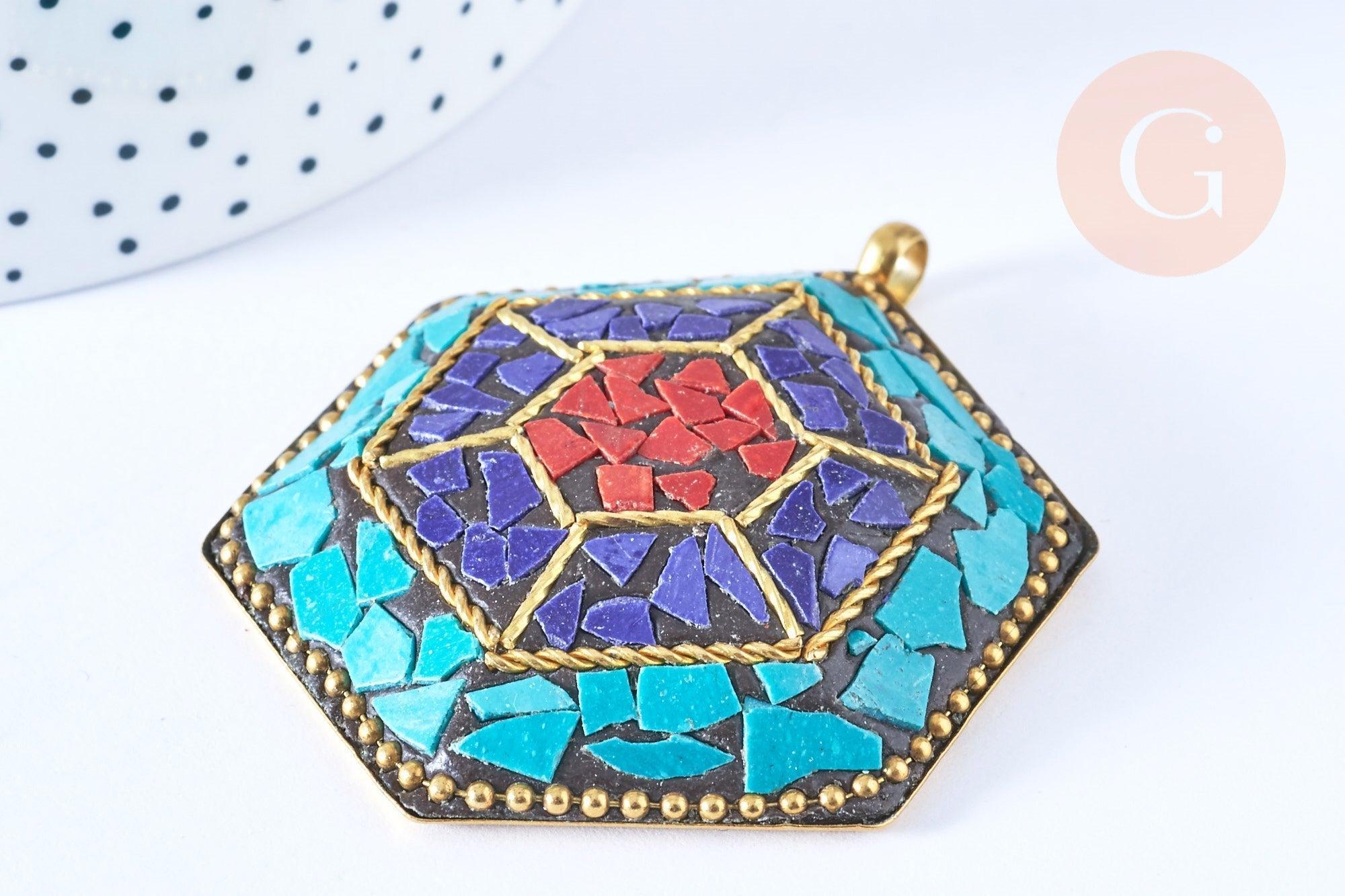 Gingerlily G8400 pendentif corne pierres naturelles x1