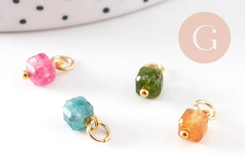 Gingerlily breloque cube tourmaline naturelle 9mm jaune x1
