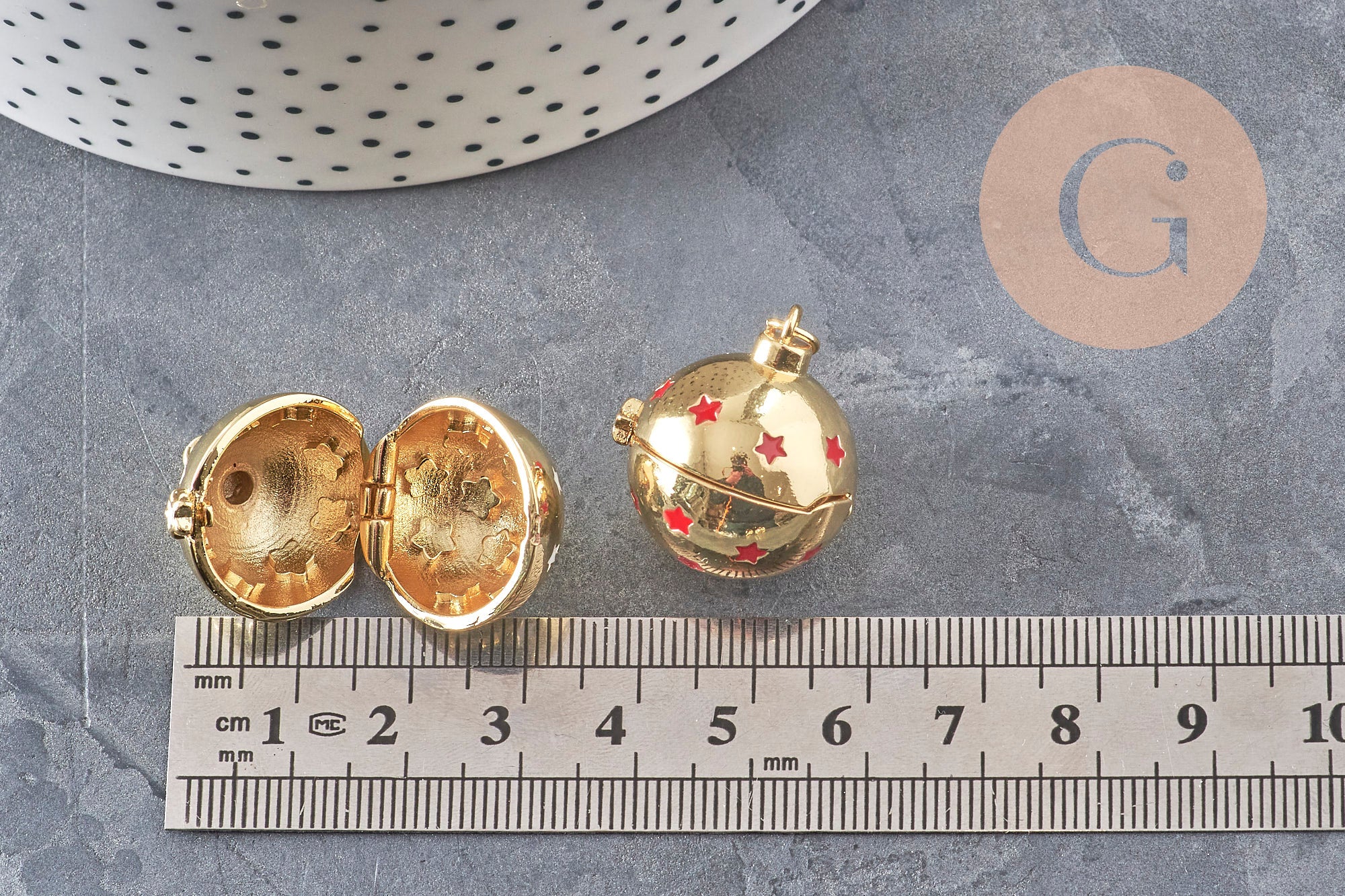 Gingerlily G11147 pendentif locket boule doré étoiles 25mm x1