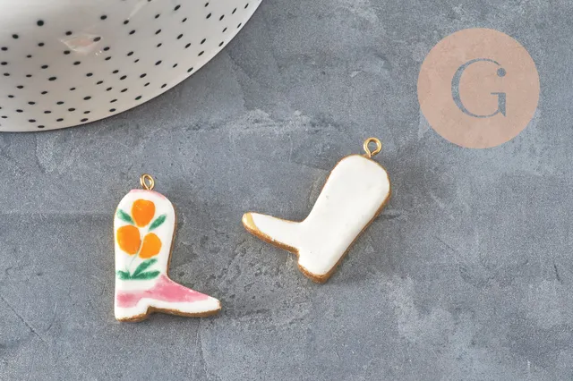 Gingerlily Pendentif botte cow-boy fleurs acier doré 33mm G11244