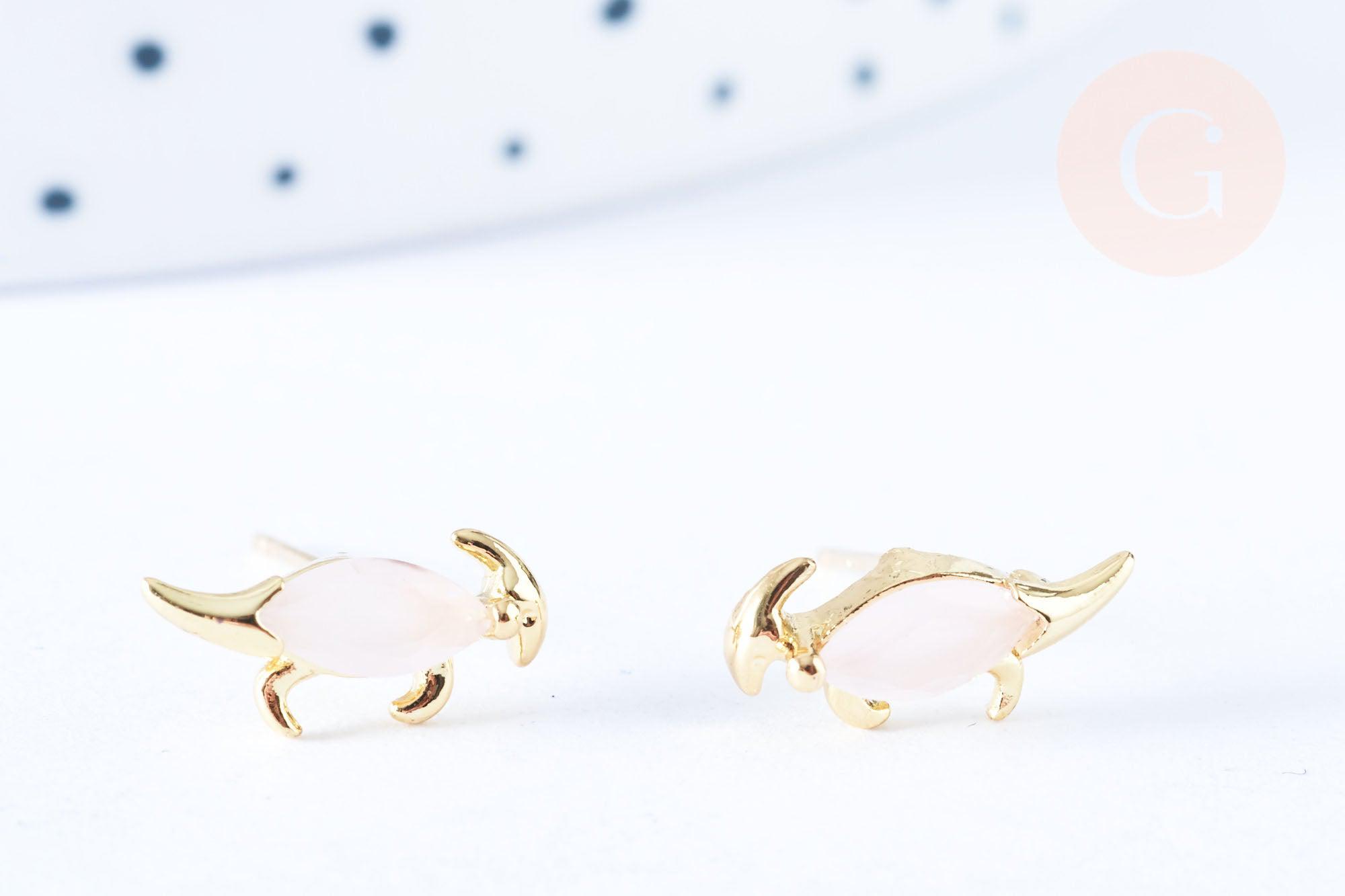 Gingerlily Clous dinosaure G7920 boucles laiton zircon rose paire