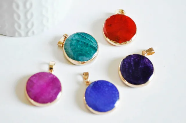 Gingerlily Pendentifs G0384 rond agate verte doré 24mm pendentif x1