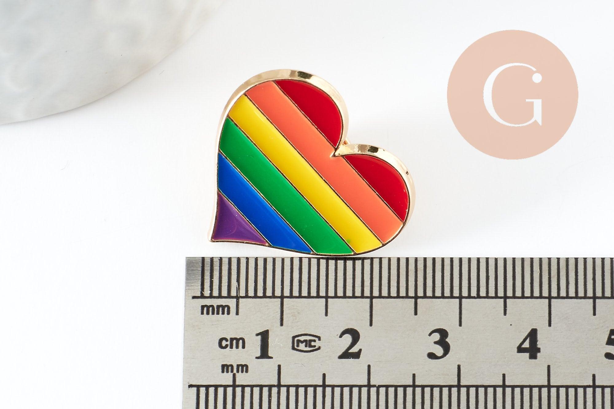 Gingerlily Broches Pins Cœur LGBT doré arc-en-ciel 23mm x1