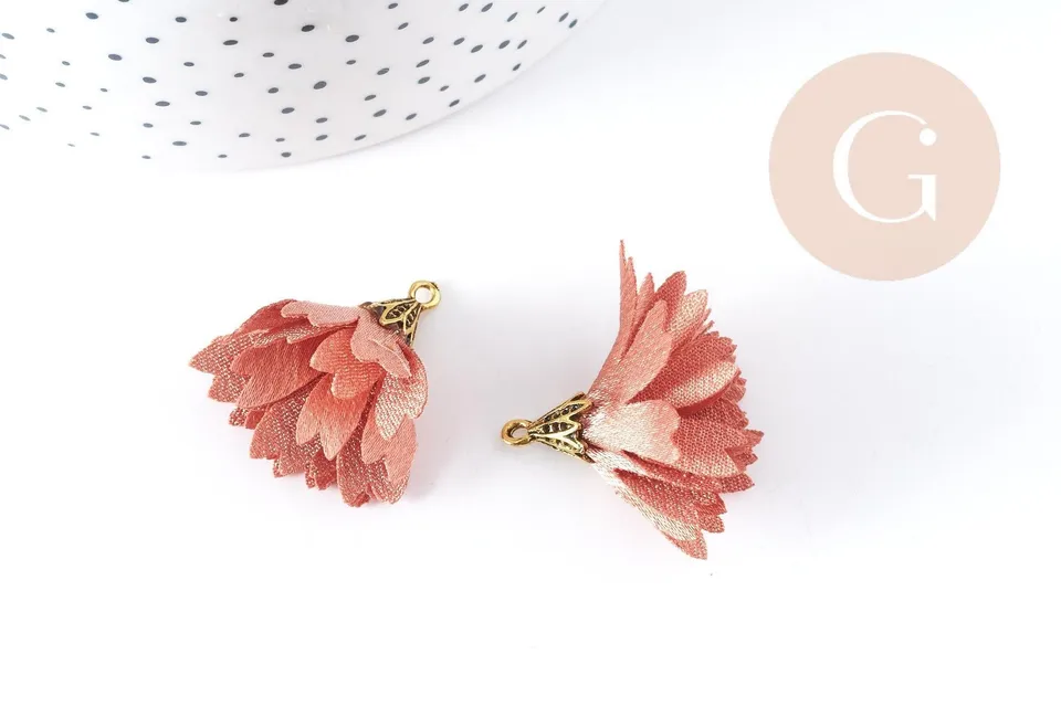 Gingerlily Pendentif fleur G8990 soie rose corail lot 2