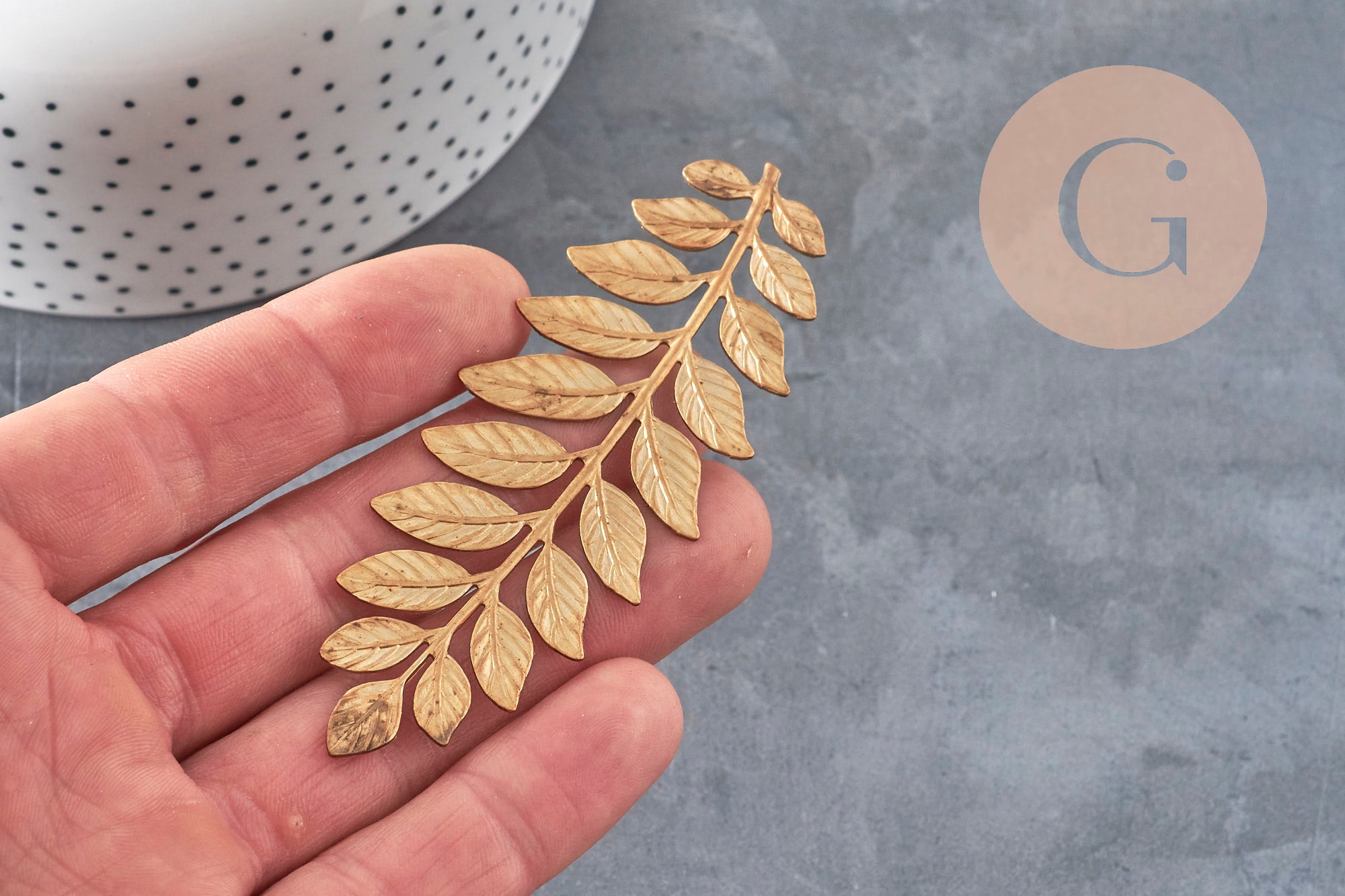Gingerlily Pendentifs G10165 Estampe Feuille Laurier Laiton 90mm
