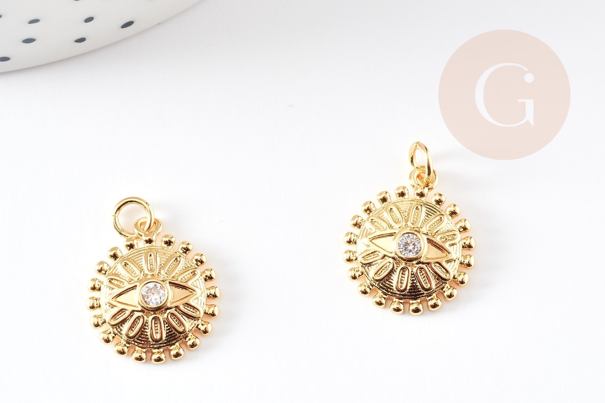 Gingerlily Pendentifs médaille oeil G5328 doré 18mm