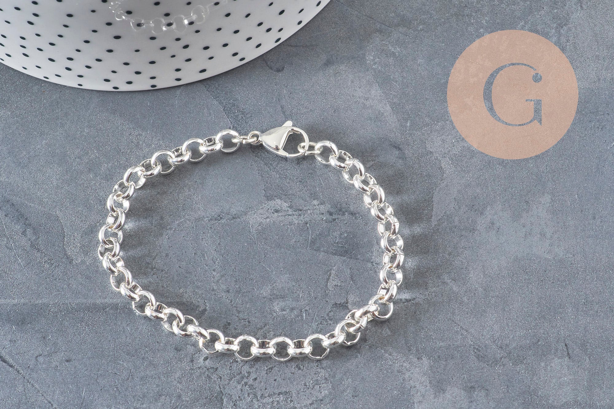 Gingerlily Bracelet maille rolo acier argenté 6mm 19,1cm