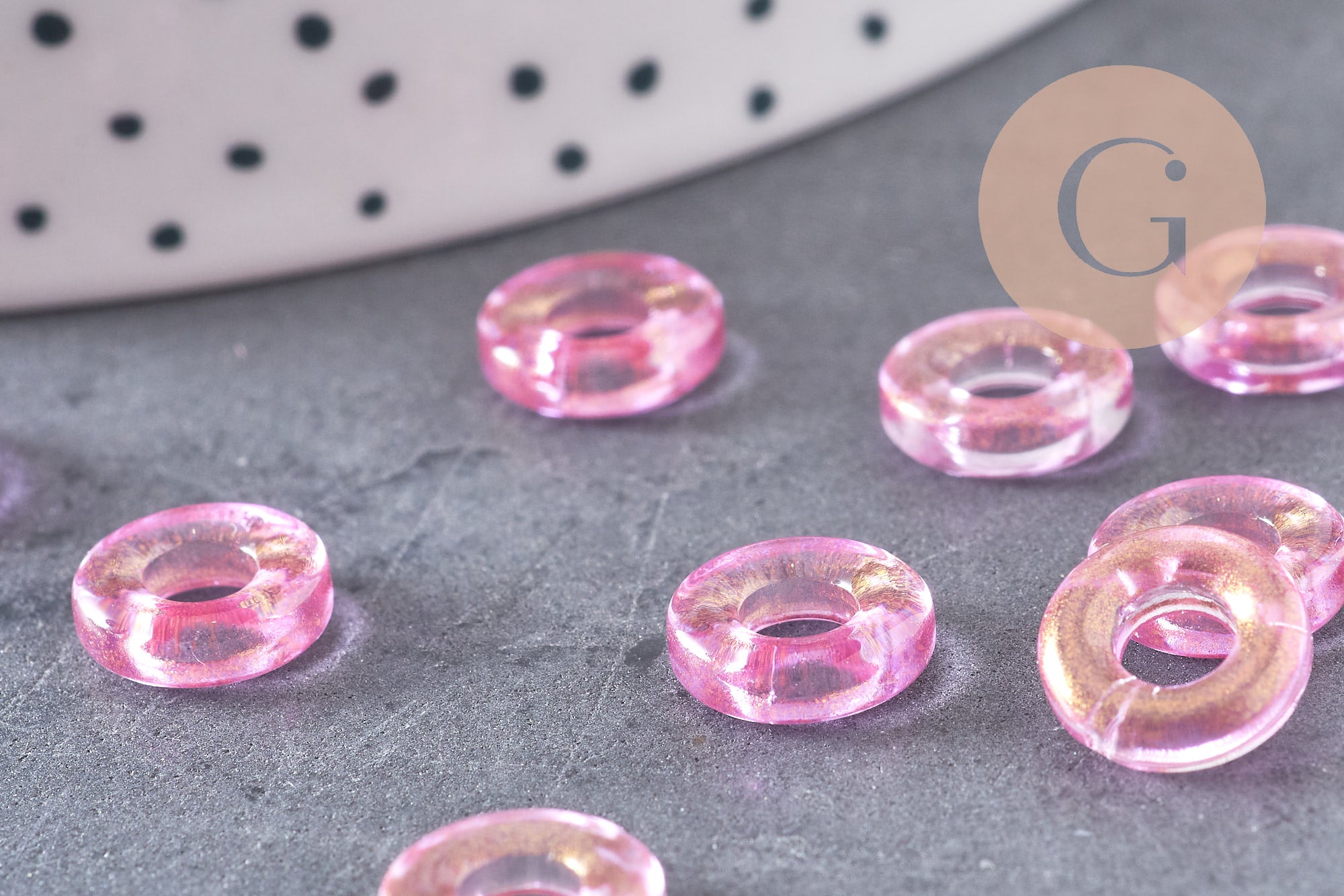 Gingerlily Pendentifs DIY G3508 donut verre rose-jaune 10mm x10