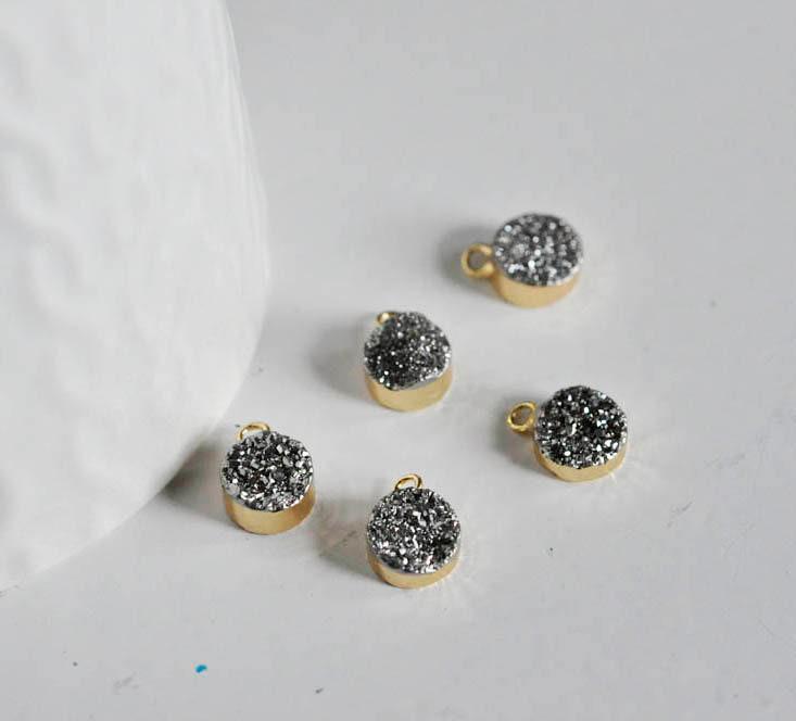 Gingerlily Pendentifs DIY Agate druzy pendentif gris 11mm doré