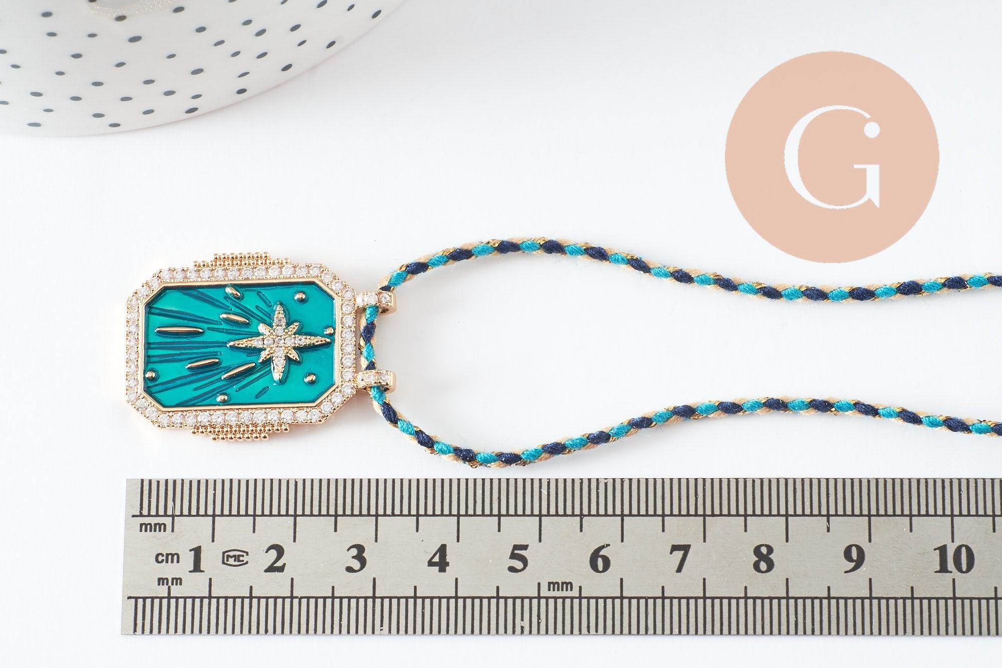Gingerlily Collier médaille étoile turquoise cordon 45cm