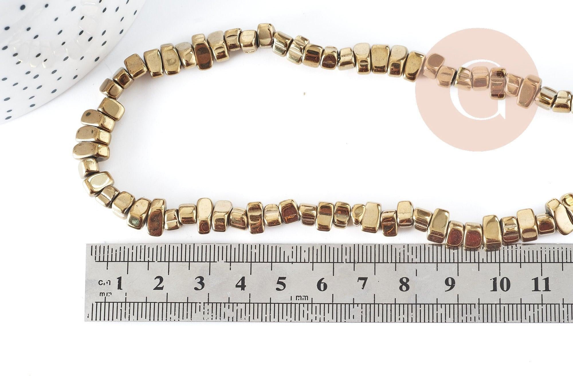 Gingerlily Perles pépite hématite dorée synthèse fil 40cm