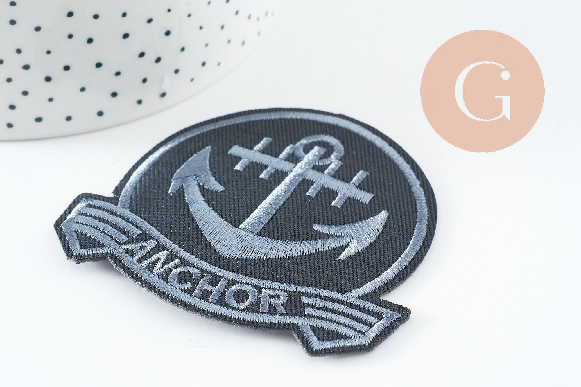 Gingerlily écusson brodé ancre marine patch thermocollant 72mm x1