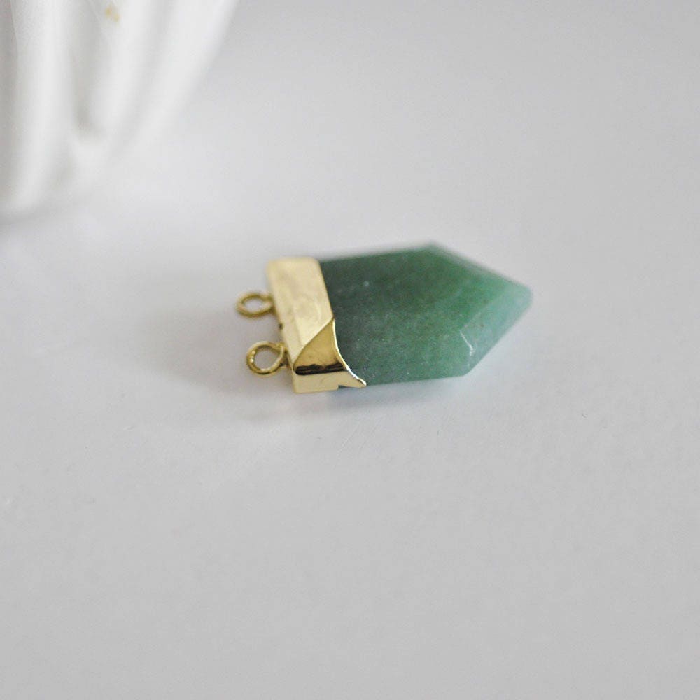 Gingerlily pendentif hexagonal aventurine verte 33mm support doré