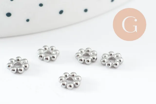 Gingerlily Perles Rondelles Fleurs Acier Platine 6mm x5