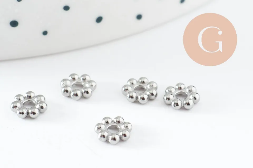 Gingerlily Perles Rondelles Fleurs Acier Platine 6mm x5