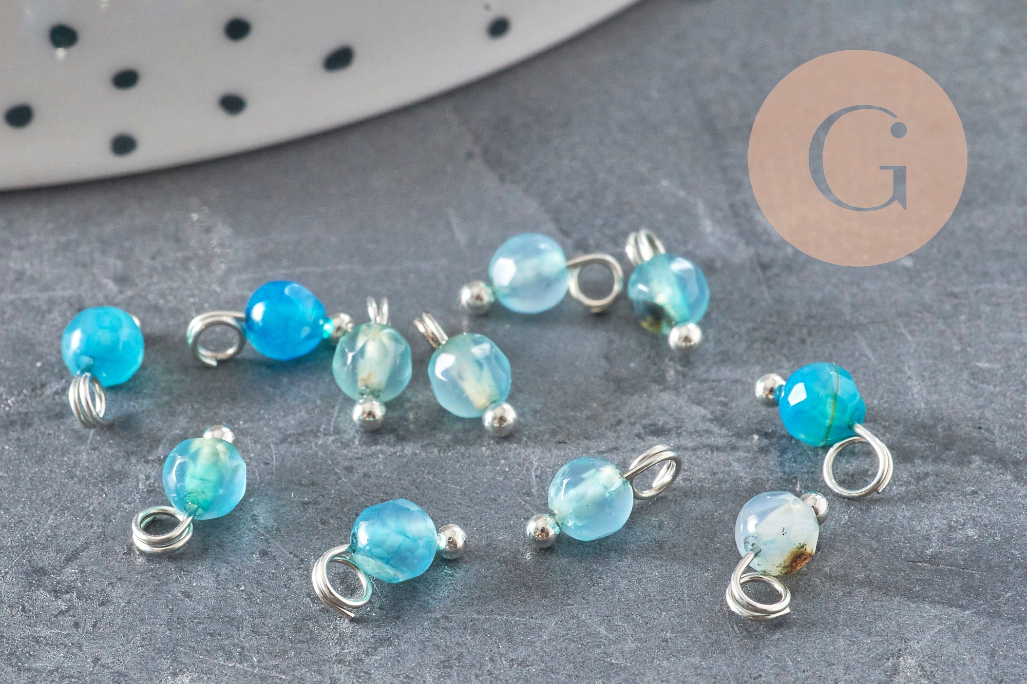 Gingerlily agate breloque ronde 8,5mm laiton platine x1