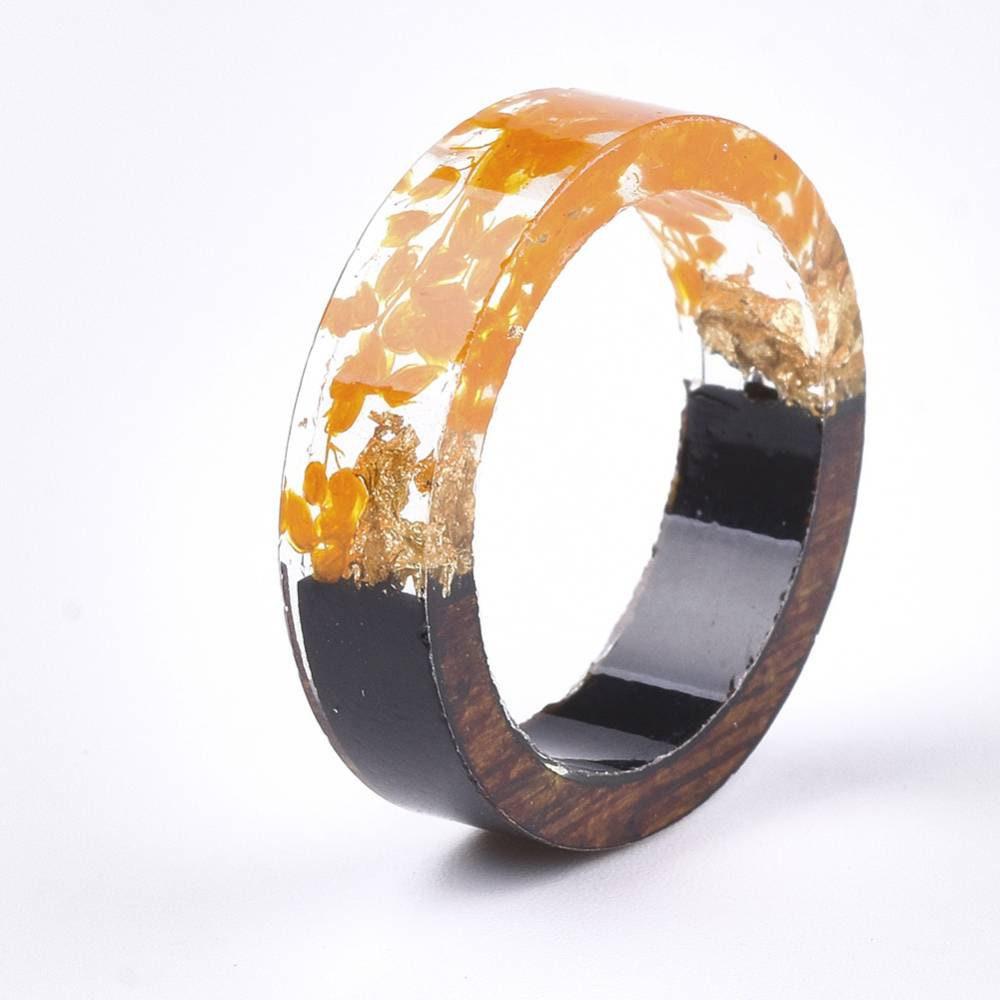 Gingerlily Bague ébène résine fleur jaune 17.5mm x1