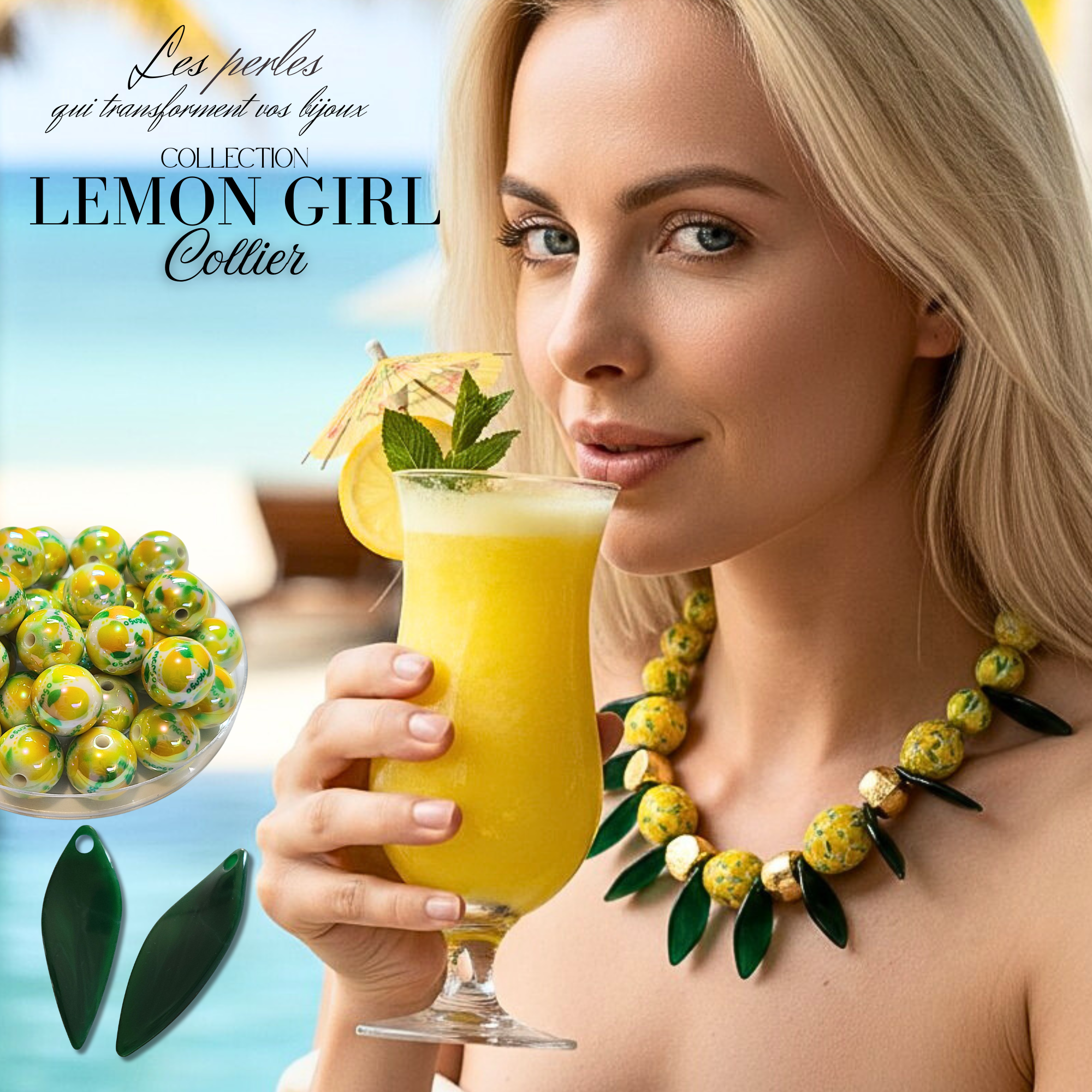 ARTSHOP Bijoux en KITS LEMON GIRL kit collier Citrons 48cm