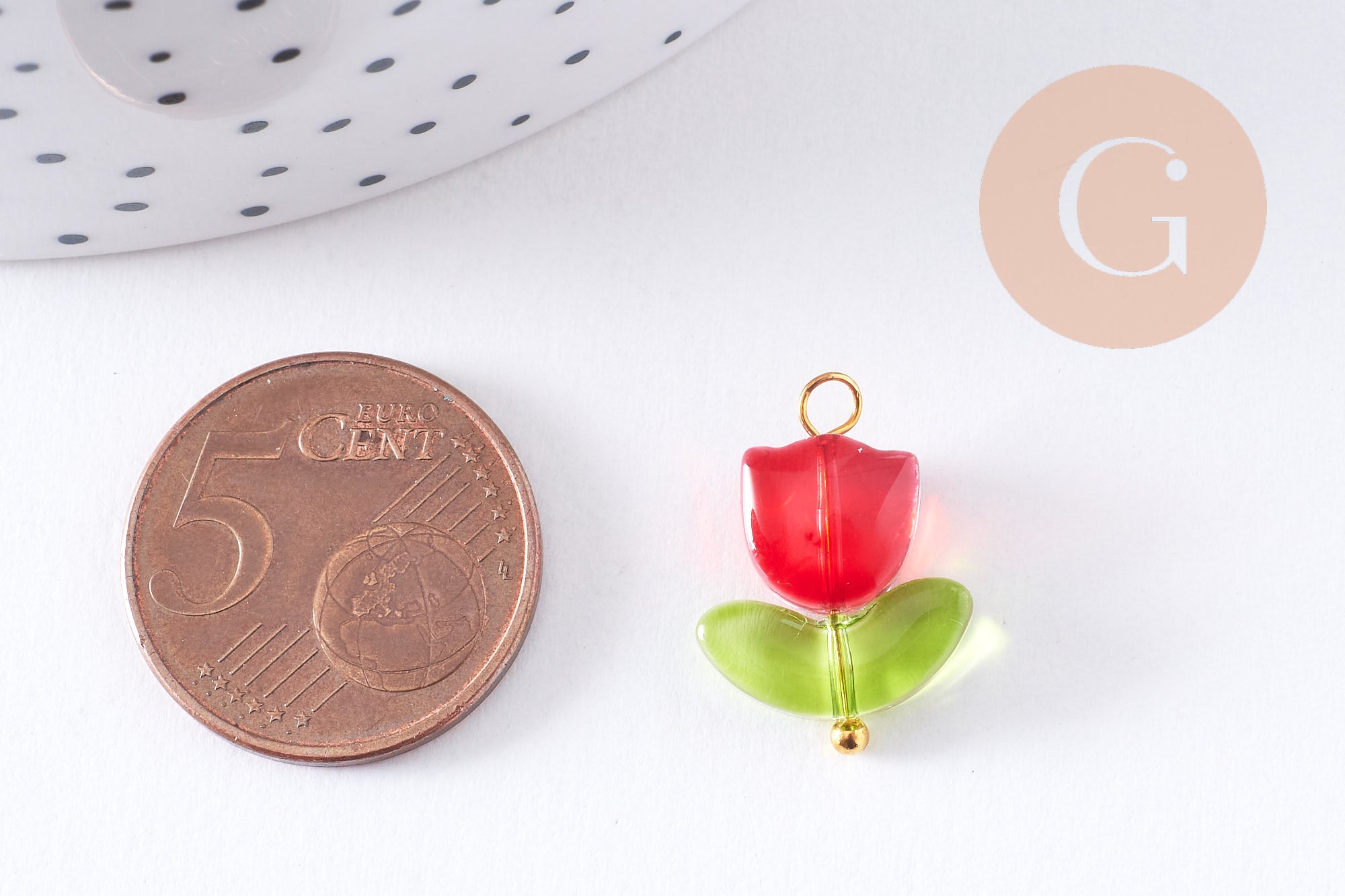 Gingerlily Pendentifs tulipe G10626 breloque verre rouge x5 20mm