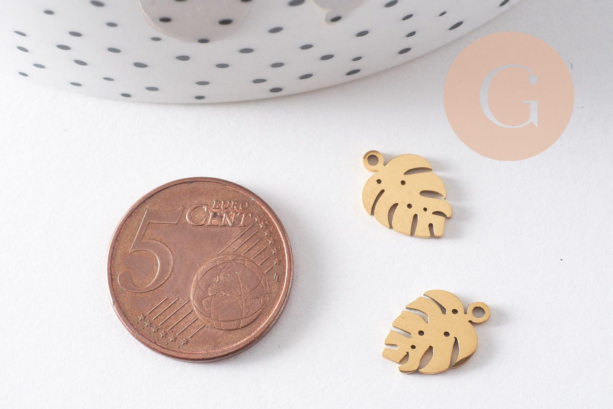 Gingerlily Pendentifs G10541 feuille monstera acier doré 13mm x2