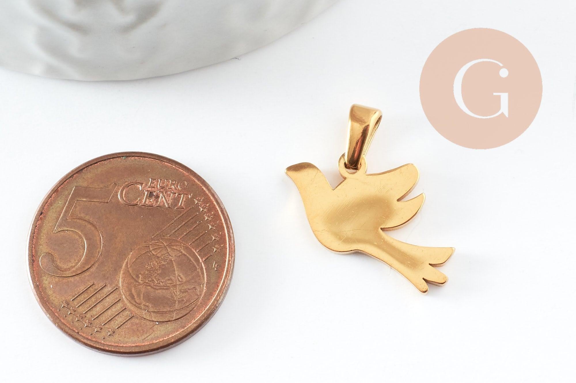 Gingerlily Pendentifs Colombe acier doré 16,5mm x1