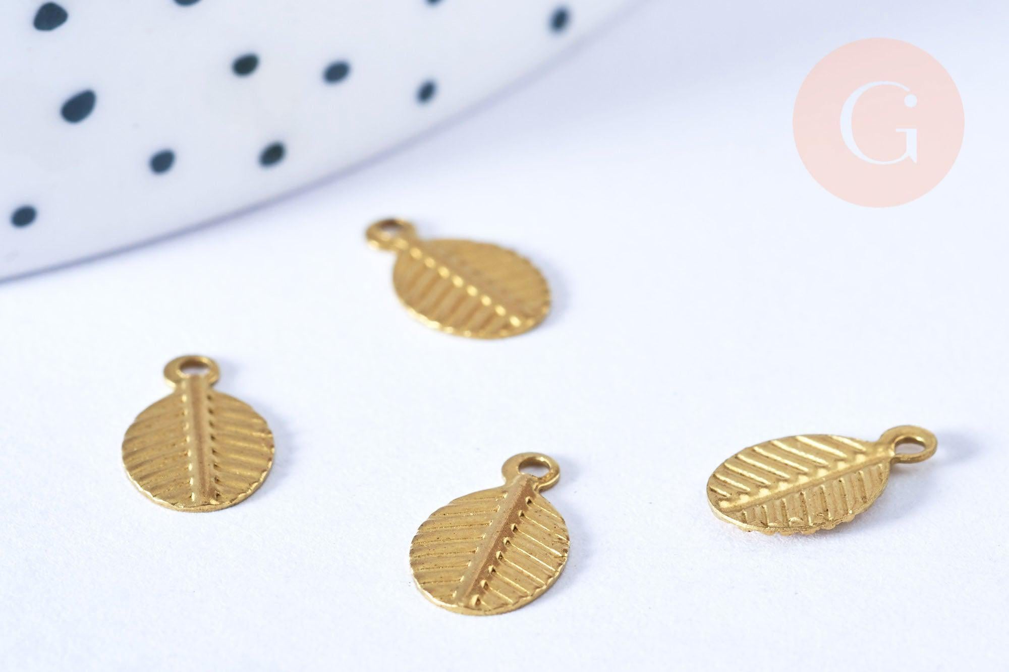Gingerlily Breloque feuille striée 9,5mm laiton pendentif x5