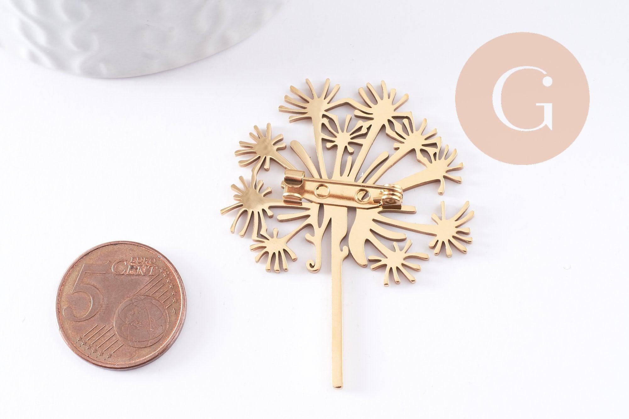Gingerlily Broche pissenlit acier doré 52,5 mm x1