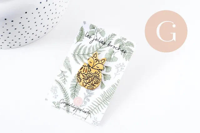 Gingerlily Broche renard acier doré gravé 35mm x1