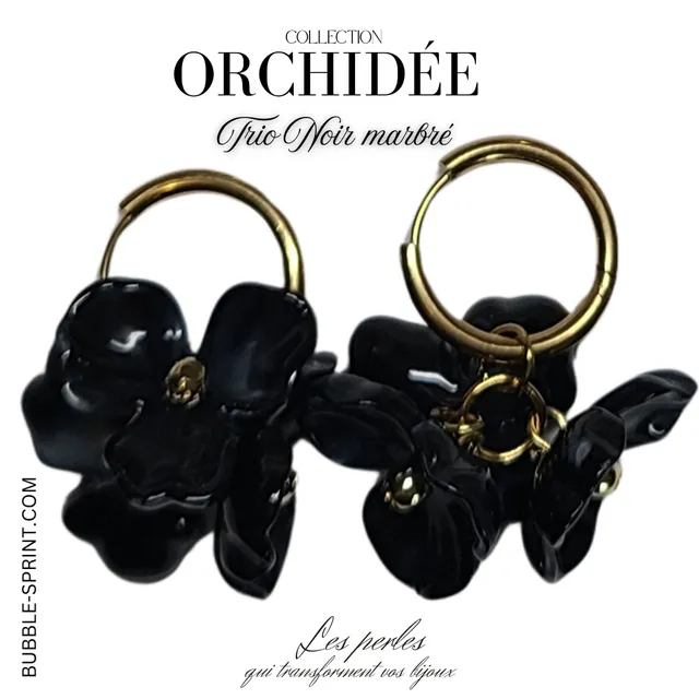 ARTSHOP Prêts-à-porter Créoles Trio d'Orchidées noir