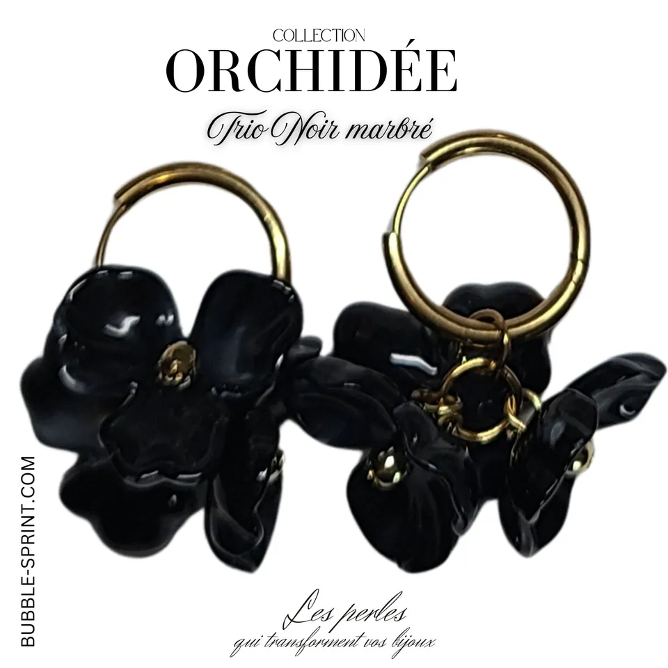 ARTSHOP Prêts-à-porter Créoles Trio d'Orchidées noir