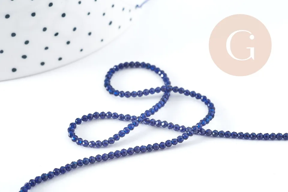 Gingerlily Perles Rondes Cristal Facettées Bleu 2mm Fil 35cm