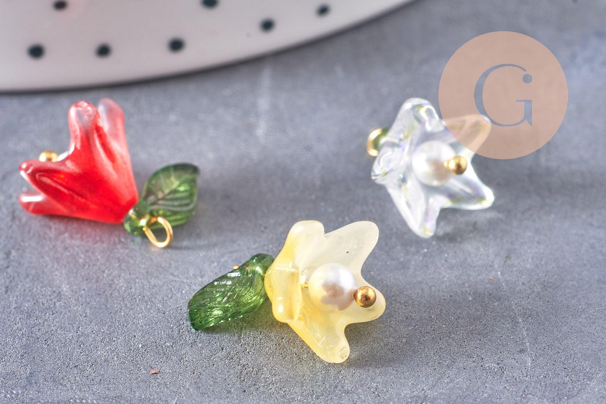 Gingerlily Pendentifs G10326 breloque fleur verre doré 15mm x5