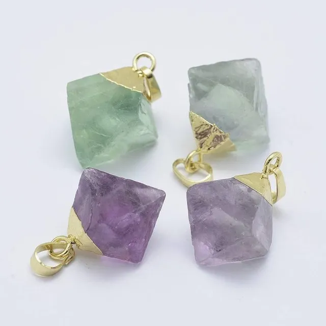 Gingerlily G1497 pendentif quartz brut vert doré losange