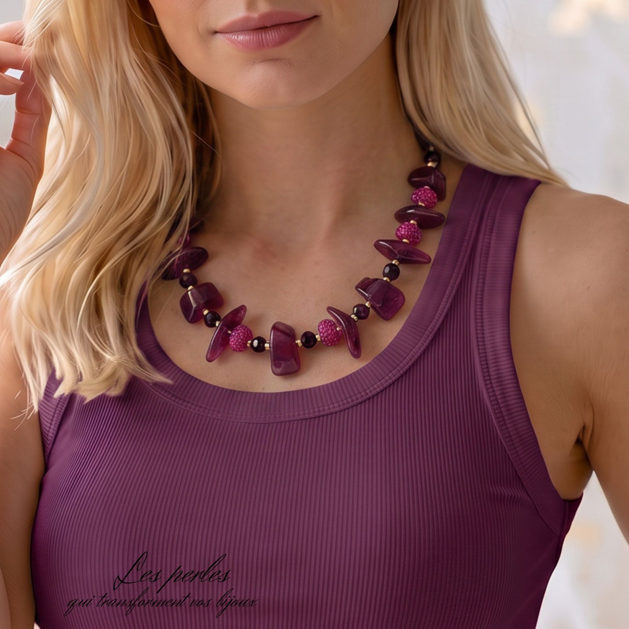 ARTSHOP Niagara Prune collier violet monté 52 cm